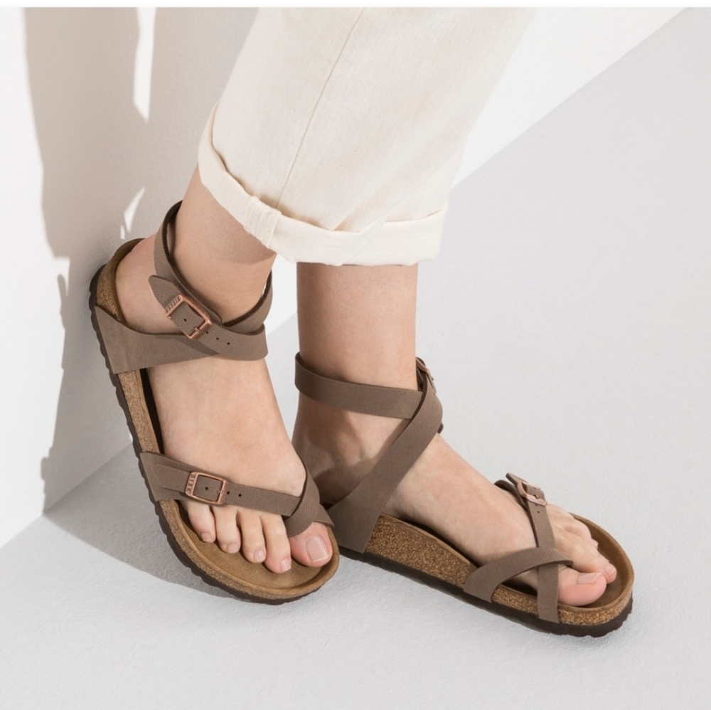 NIB Birkenstock Yara Mocha Birko Footbed Sandals Size 38
